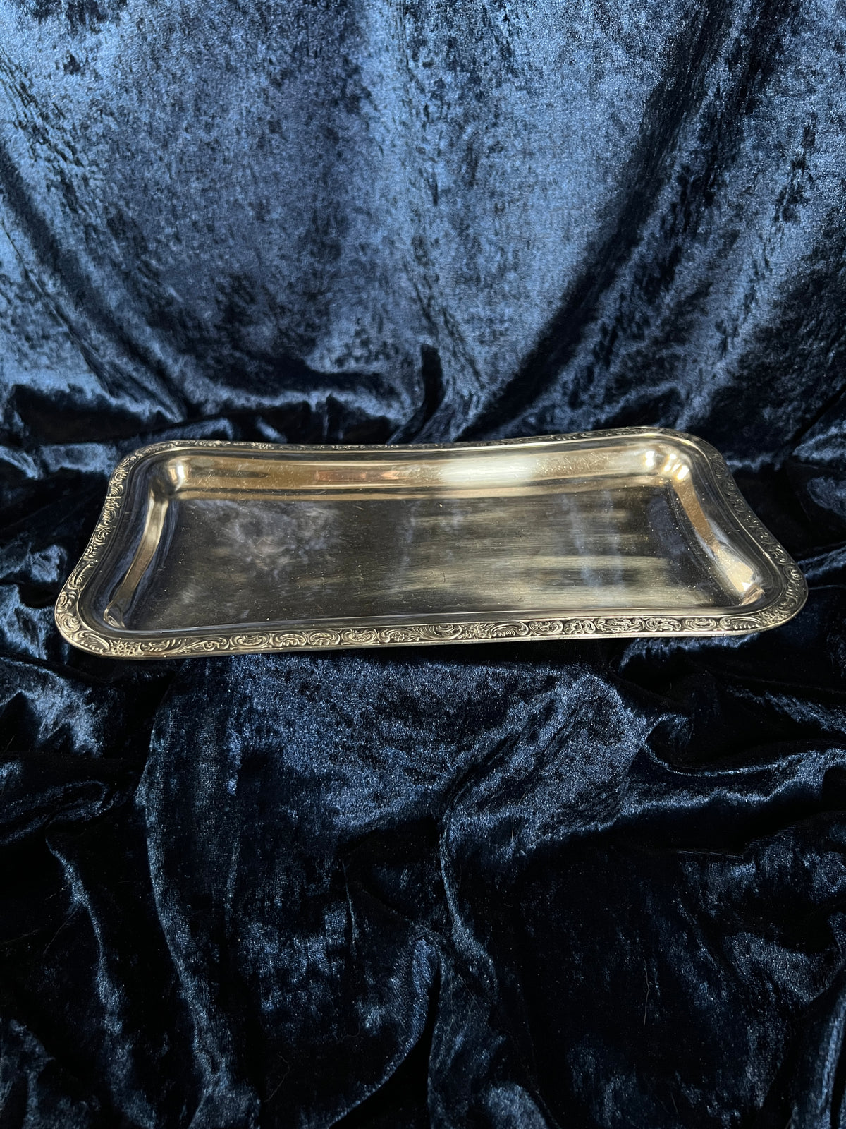 Vintage Silver Plated Metal Rectangular Tray - Middletown Silver Co Scrollwork Edge