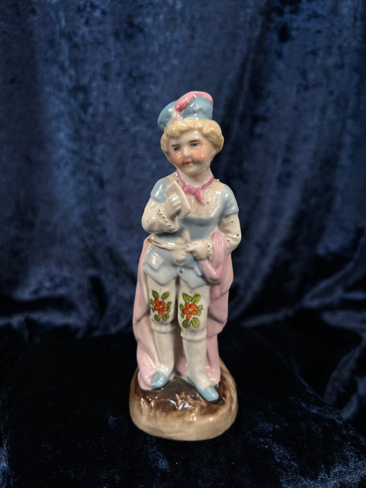 Vintage German Porcelain Page Boy Bud Vase - Pastel Floral Details