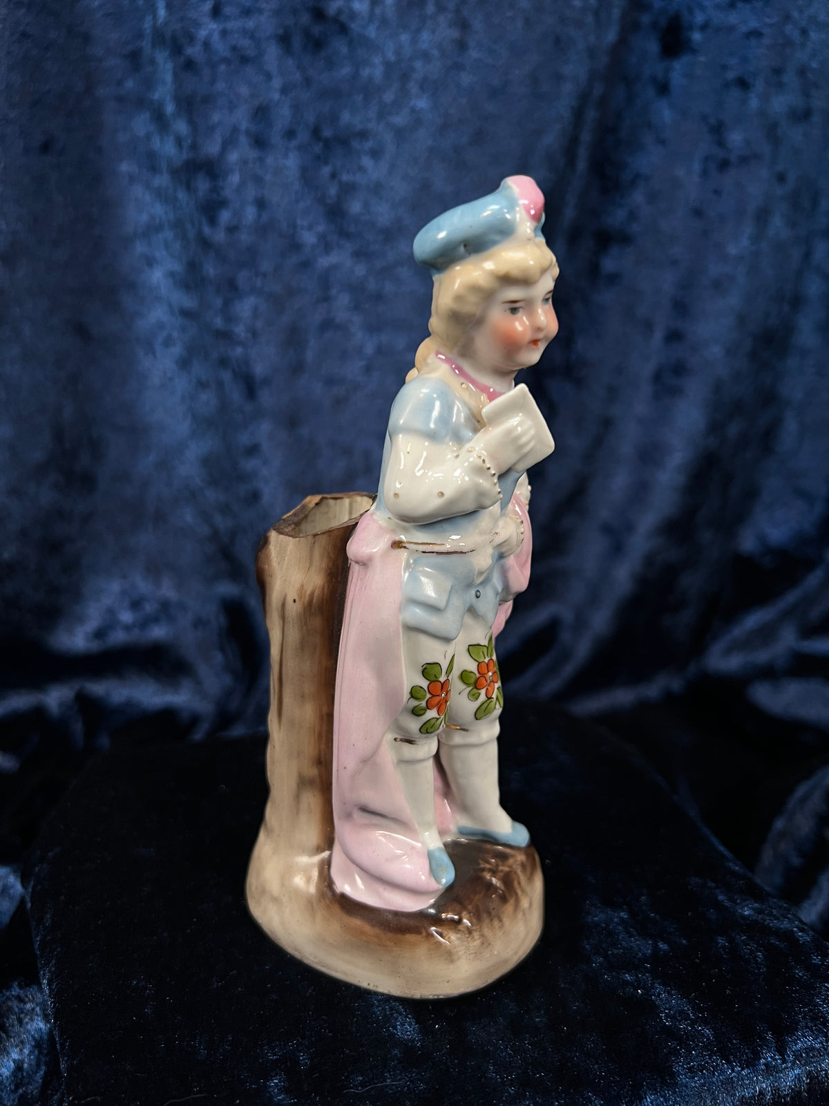 Vintage German Porcelain Page Boy Bud Vase - Pastel Floral Details