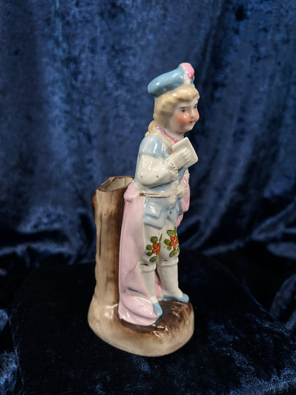Vintage German Porcelain Page Boy Bud Vase - Pastel Floral Details
