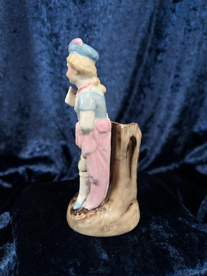 Vintage German Porcelain Page Boy Bud Vase - Pastel Floral Details