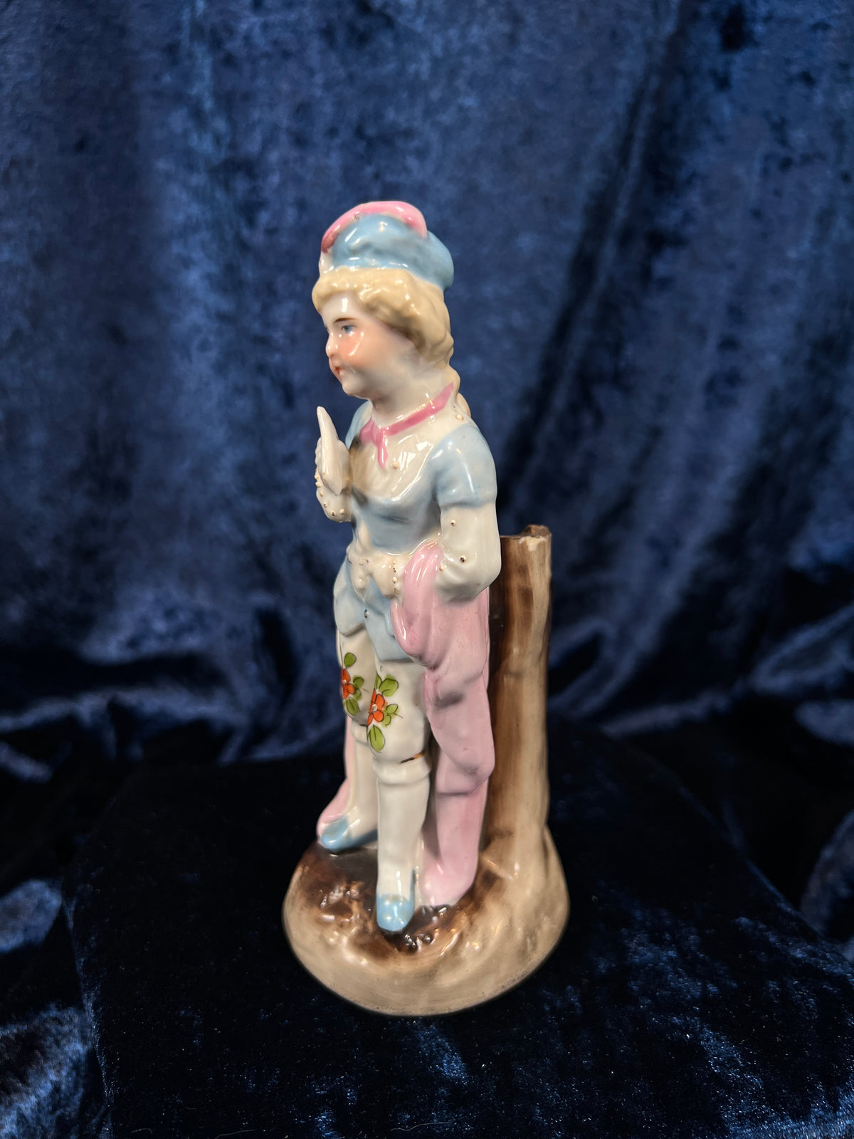 Vintage German Porcelain Page Boy Bud Vase - Pastel Floral Details