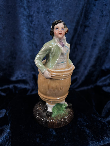 Vintage German Porcelain Trinket Box - Lady in a Barrel Figural Design