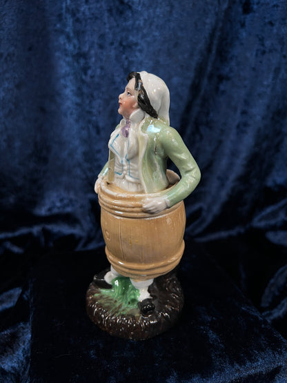 Vintage German Porcelain Trinket Box - Lady in a Barrel Figural Design
