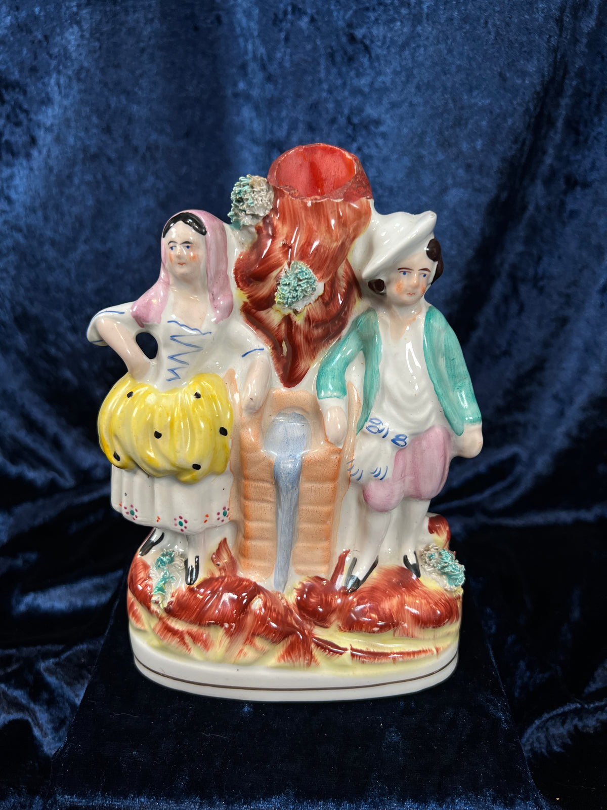 Antique English Victorian Staffordshire Porcelain Spill Vase - Couple at the Well