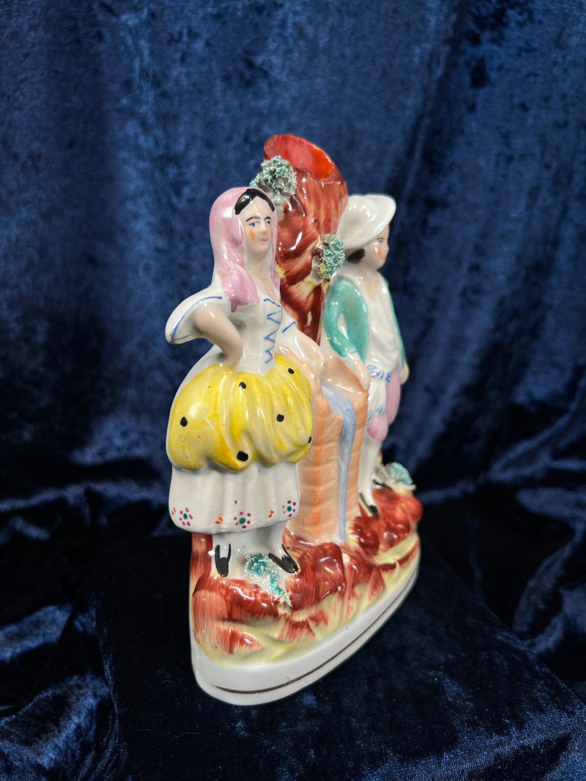 Antique English Victorian Staffordshire Porcelain Spill Vase - Couple at the Well