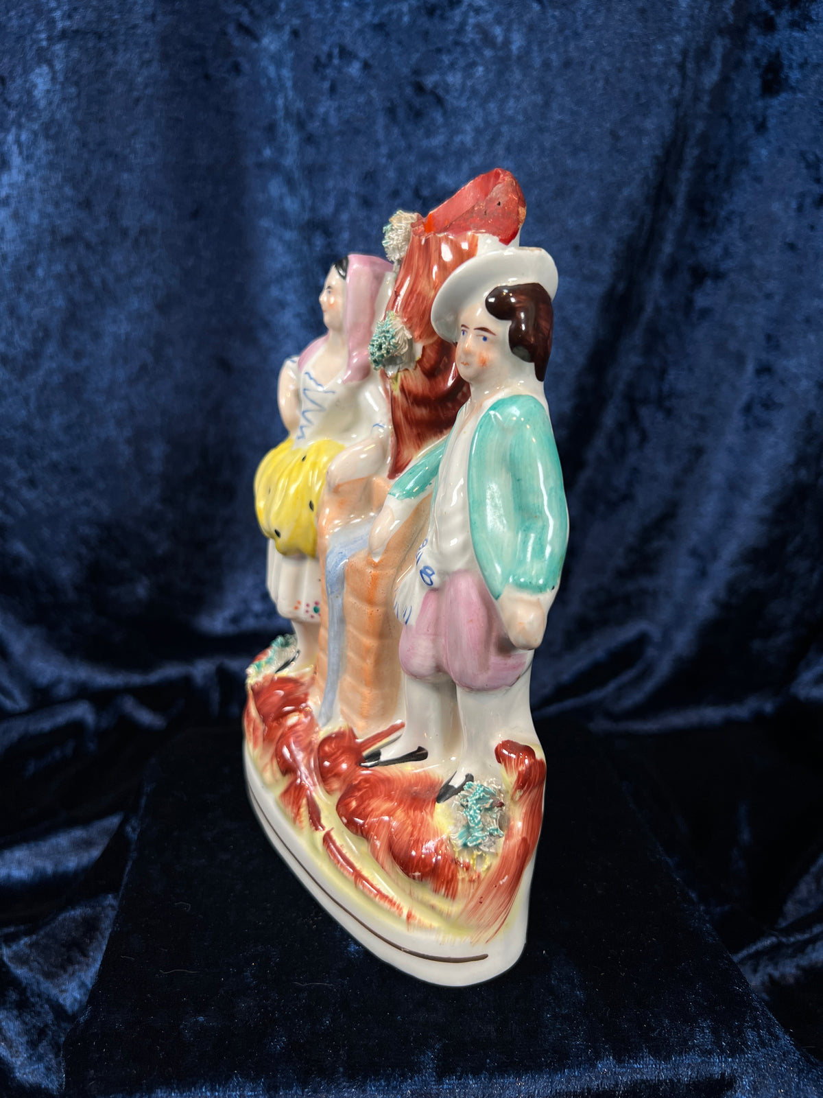 Antique English Victorian Staffordshire Porcelain Spill Vase - Couple at the Well