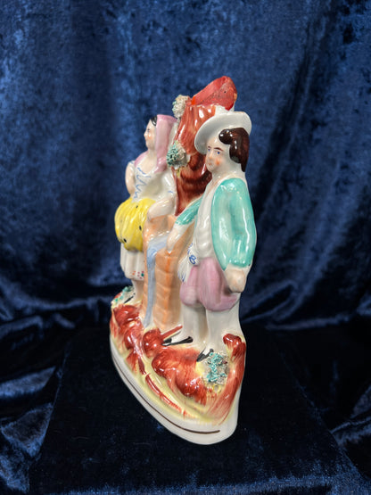 Antique English Victorian Staffordshire Porcelain Spill Vase - Couple at the Well