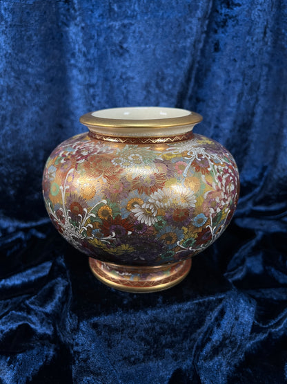 Antique Japanese Satsuma Vase - Gold Gilt Mille-Fleur Thousand Flowers Signed