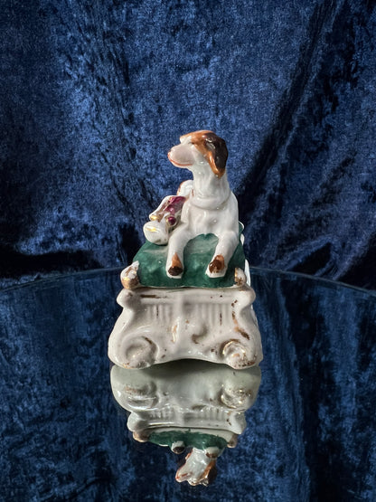 Antique Porcelain Staffordshire Fairing Trinket Box - Hunting Dog & Bugle