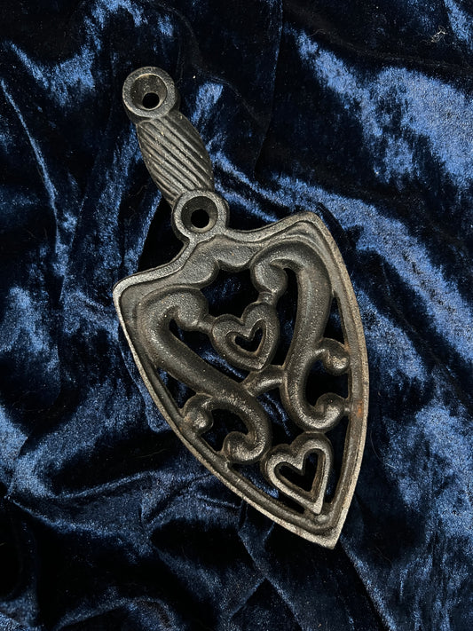 Vintage Footed Iron Trivet - Heart Motif Decorative Spade Shape