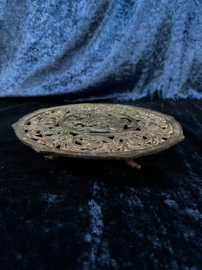 Vintage Cast Iron Trivet - Dragon and Scrolling Foliage Teapot Holder