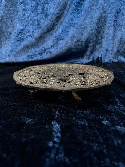 Vintage Cast Iron Trivet - Dragon and Scrolling Foliage Teapot Holder