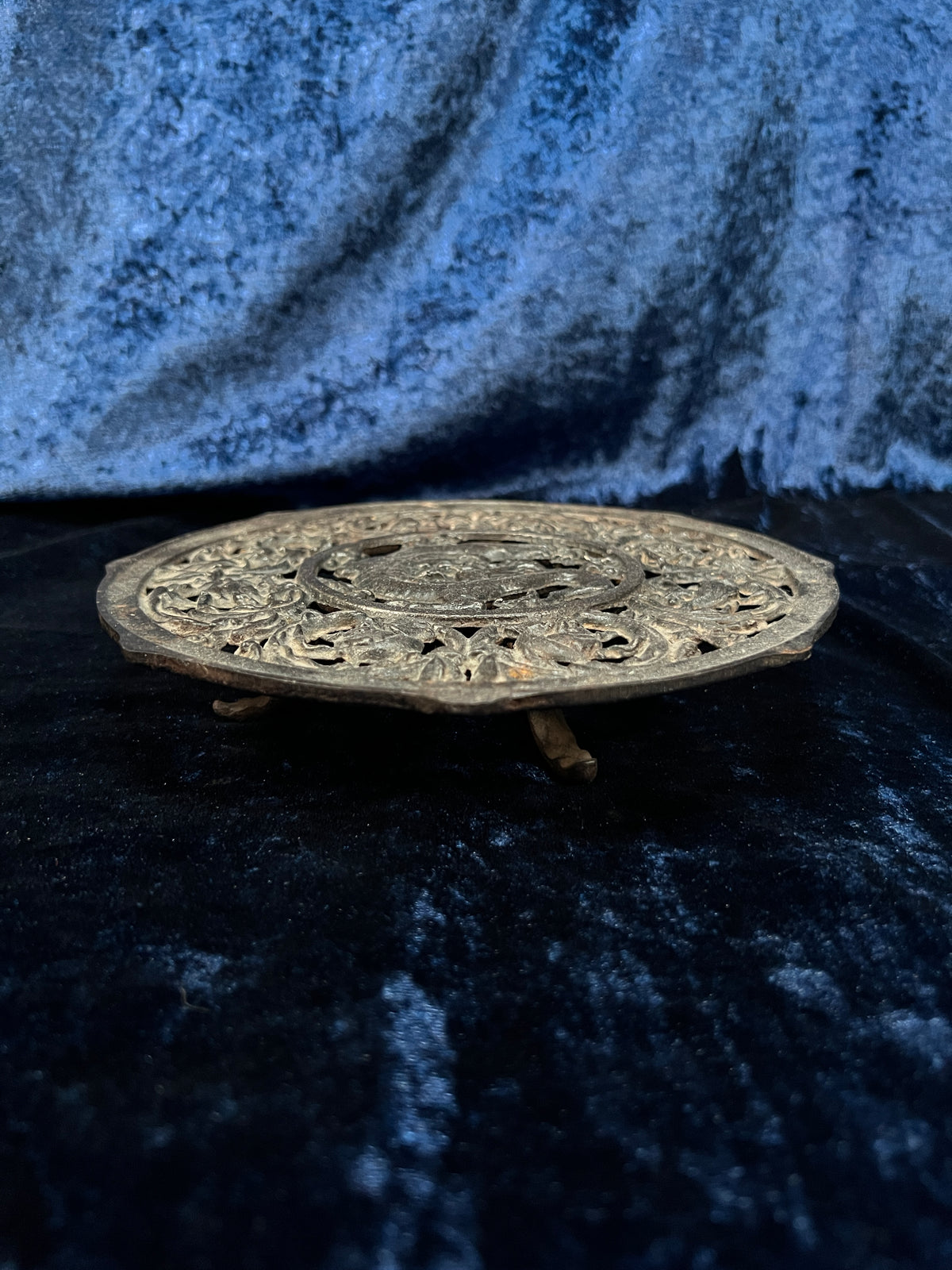 Vintage Cast Iron Trivet - Dragon and Scrolling Foliage Teapot Holder