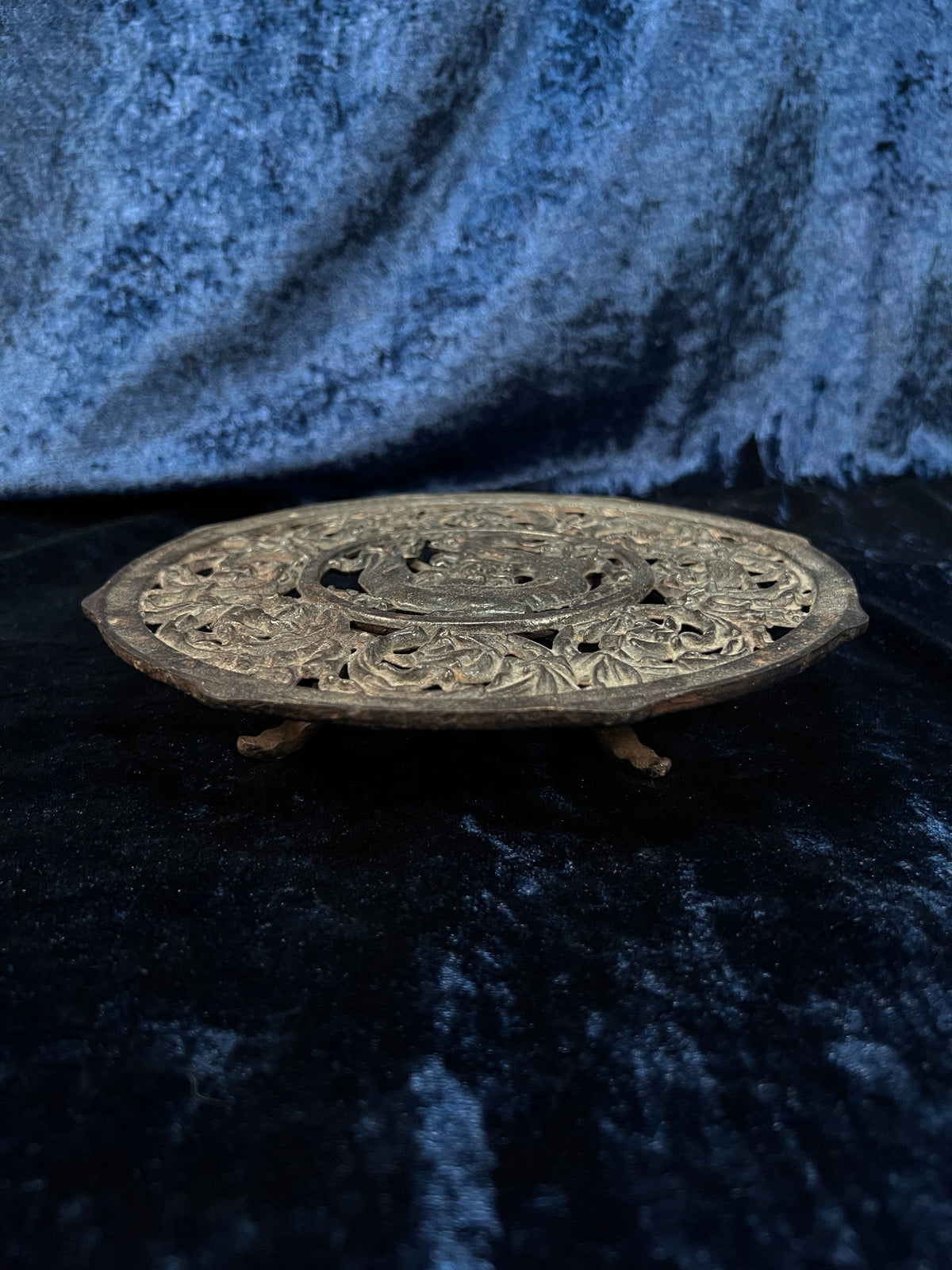 Vintage Cast Iron Trivet - Dragon and Scrolling Foliage Teapot Holder