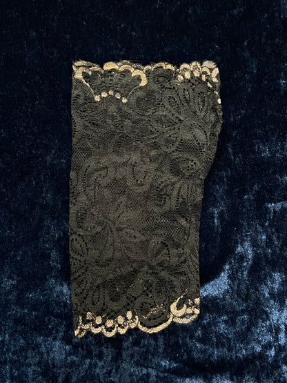 Vintage Mesh Lace Fingerless Gloves - Purple Floral Beaded Applique