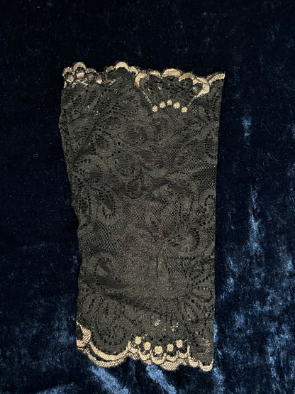 Vintage Mesh Lace Fingerless Gloves - Purple Floral Beaded Applique