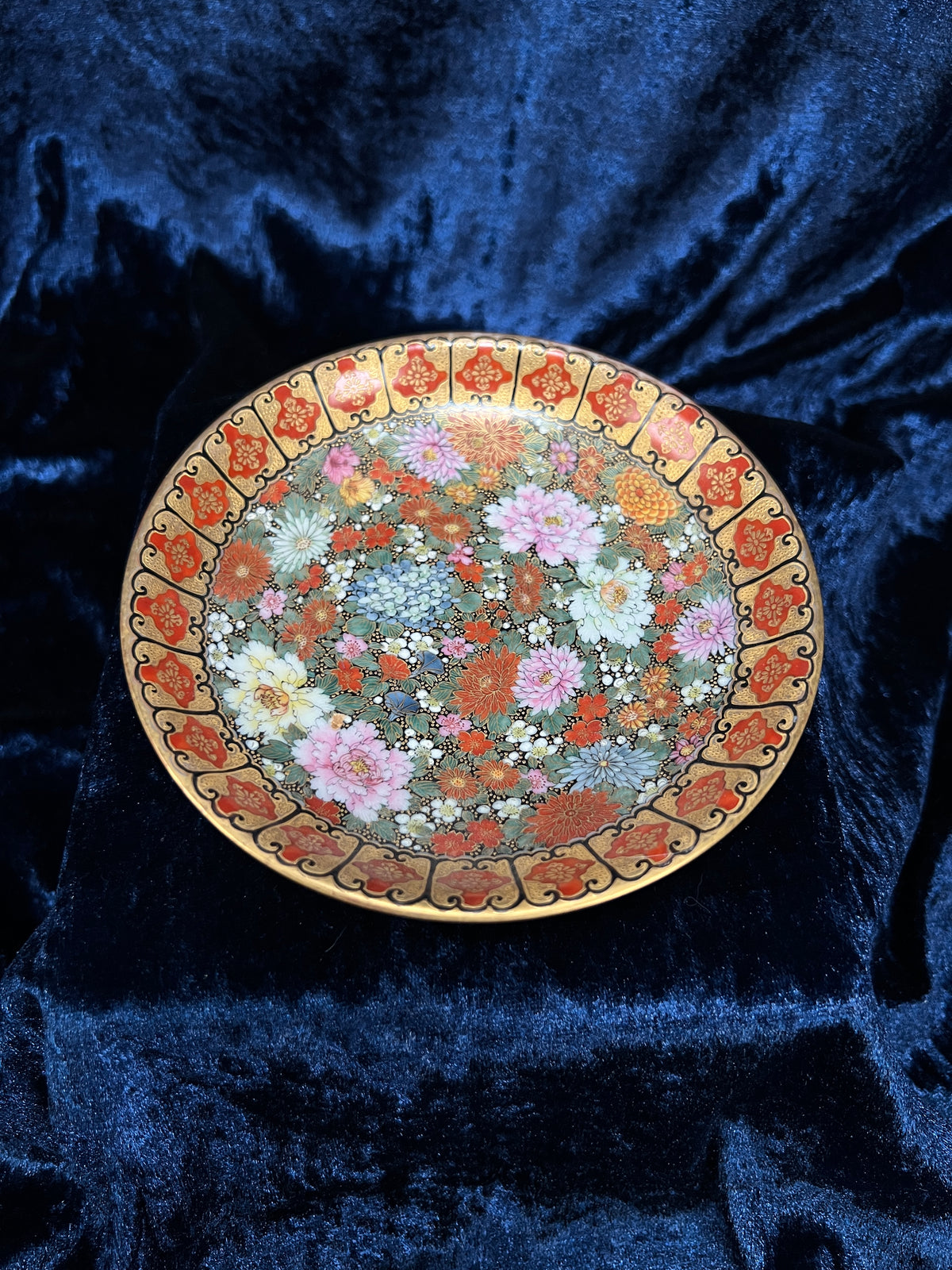Antique Japanese Eggshell Porcelain Teacup and Saucer - Thousand Flowers and Landscape - Meiji Period