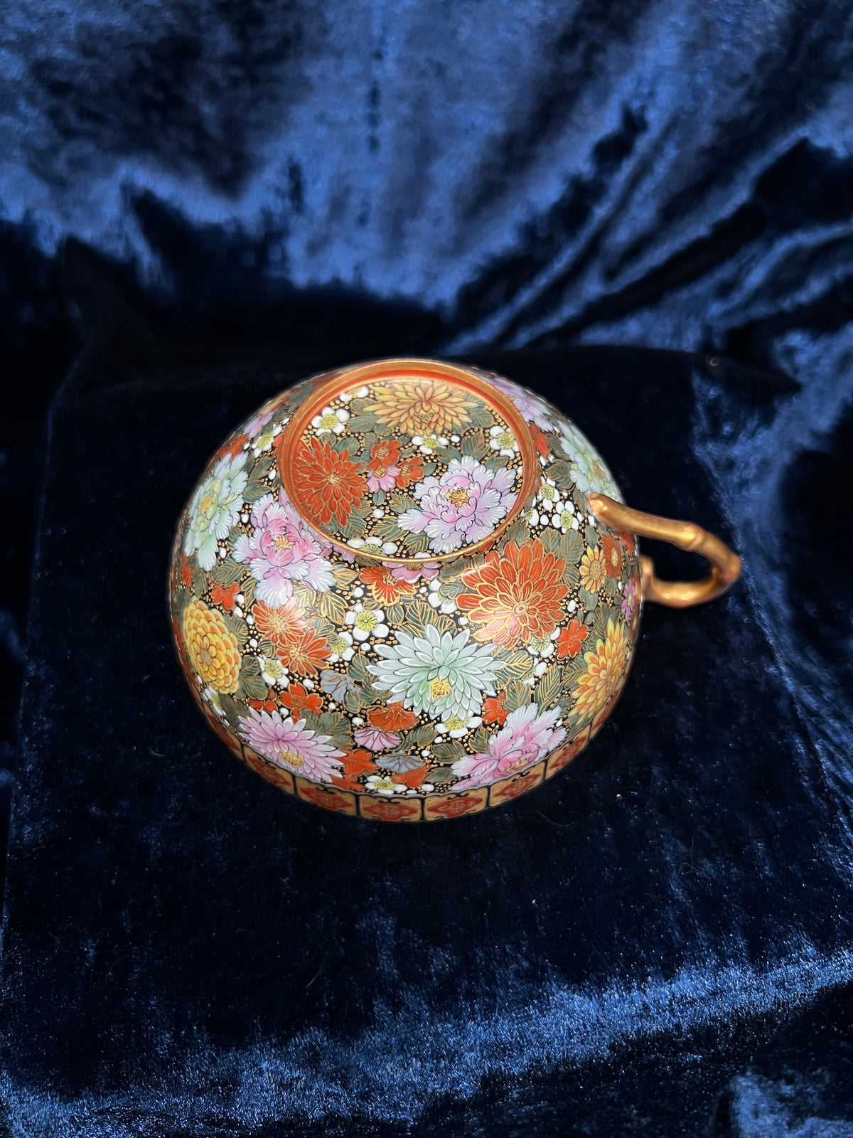 Antique Japanese Eggshell Porcelain Teacup and Saucer - Thousand Flowers and Landscape - Meiji Period