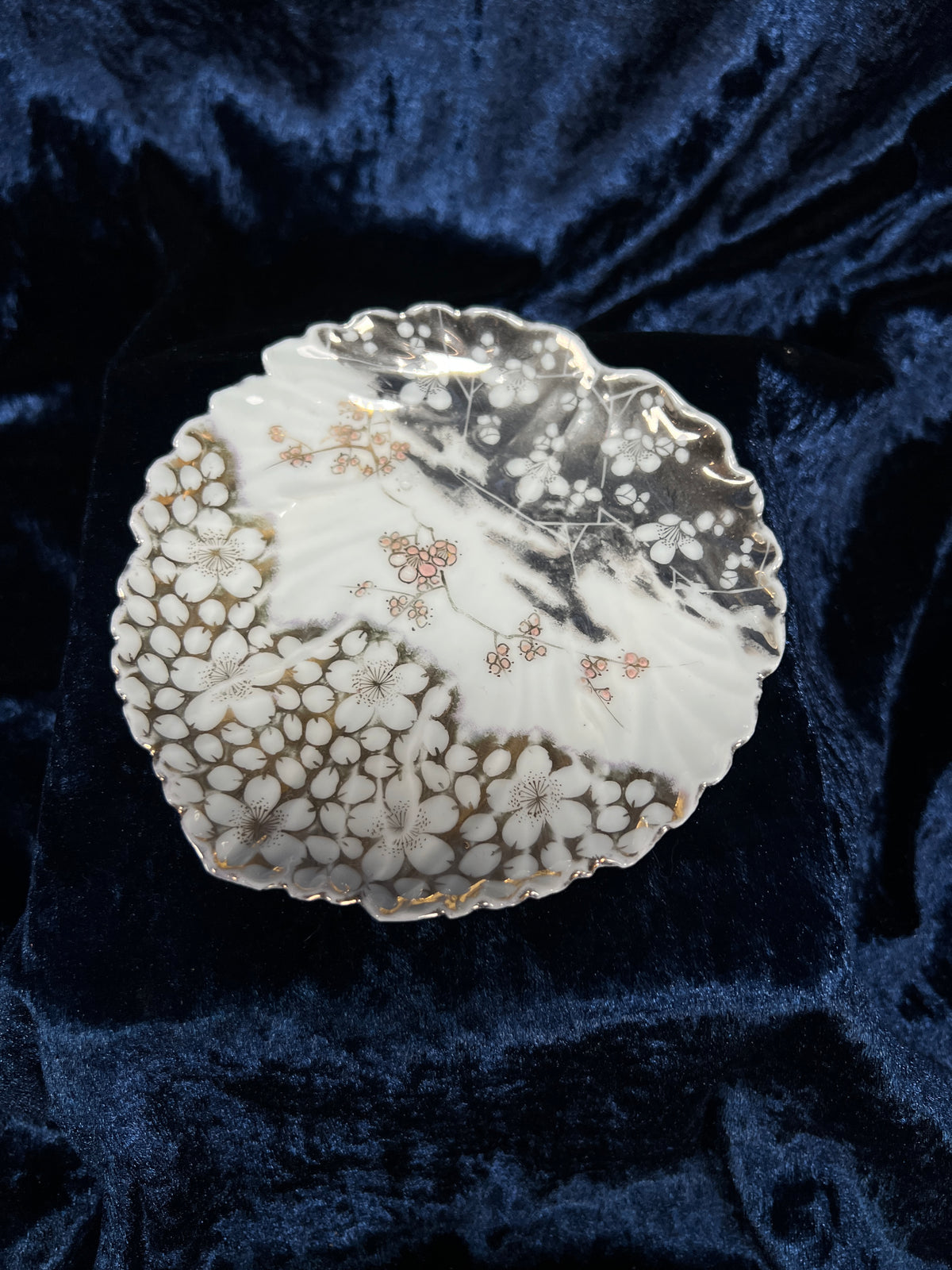 Vintage Bone China Porcelain Creamer and Saucer - Leaf Shape with Sakura Blossom Pattern