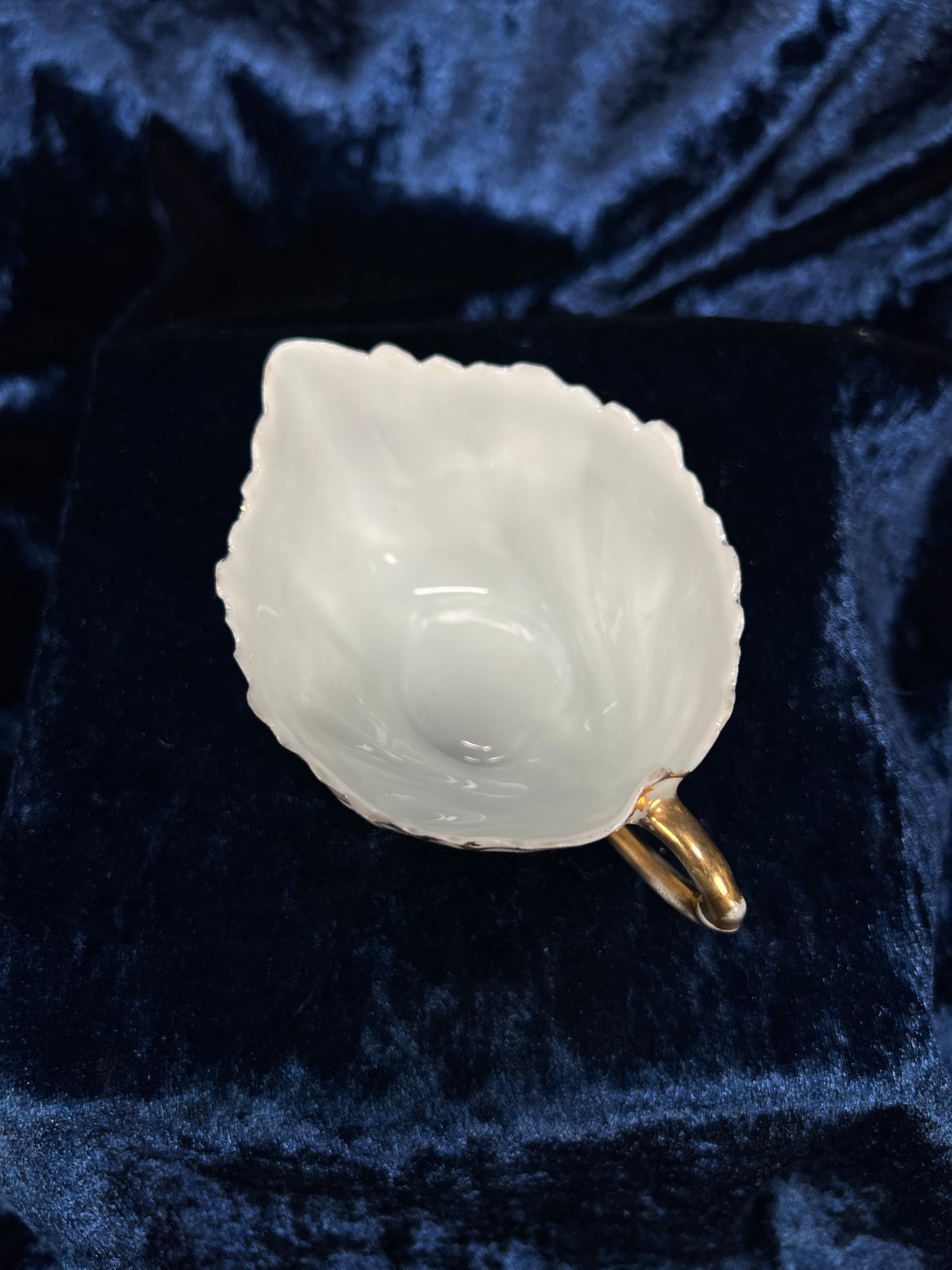 Vintage Bone China Porcelain Creamer and Saucer - Leaf Shape with Sakura Blossom Pattern