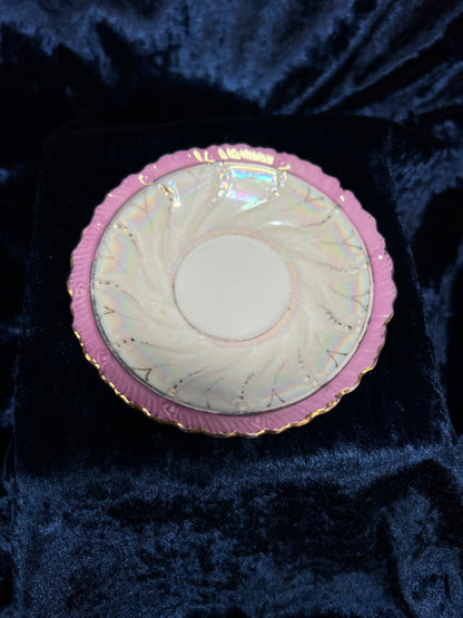 Vintage Porcelain Footed Demitasse Cup and Saucer - Purple and Gold Opalescent Finish