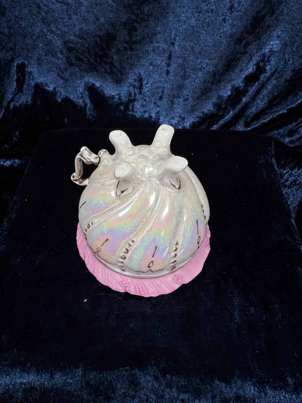 Vintage Porcelain Footed Demitasse Cup and Saucer - Purple and Gold Opalescent Finish