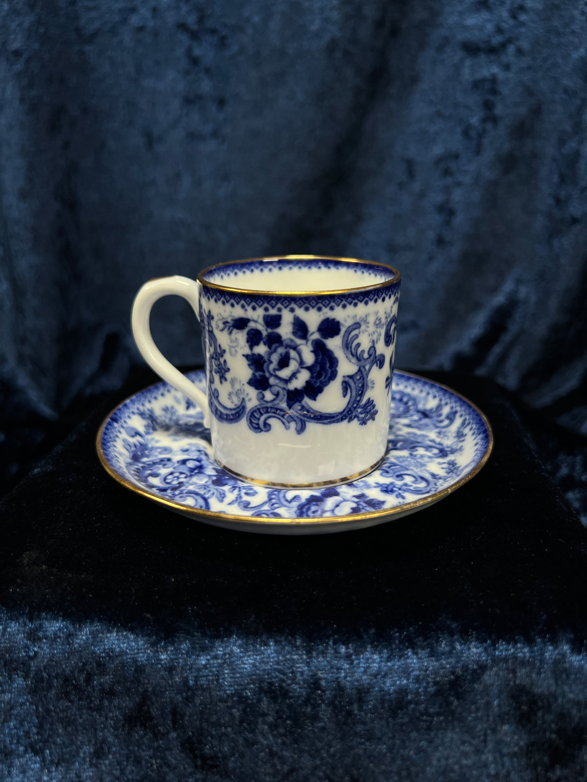 Vintage Fine Bone China Espresso Cup and Saucer - Coalport Dalmere Navy Floral