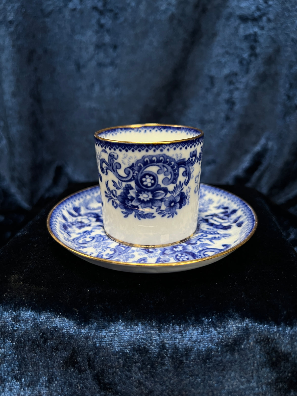 Vintage Fine Bone China Espresso Cup and Saucer - Coalport Dalmere Navy Floral