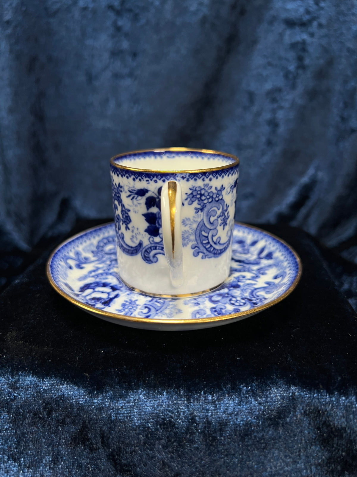 Vintage Fine Bone China Espresso Cup and Saucer - Coalport Dalmere Navy Floral