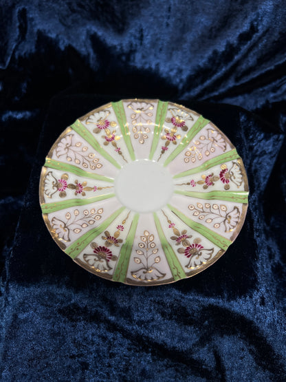 Vintage Japanese Demitasse Cup and Saucer Set - Green and Purple Floral Gold Trim