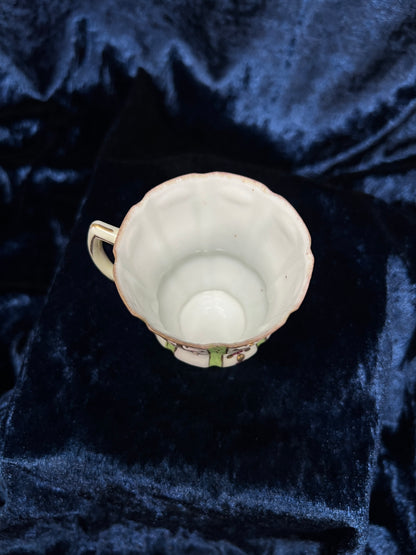 Vintage Japanese Demitasse Cup and Saucer Set - Green and Purple Floral Gold Trim