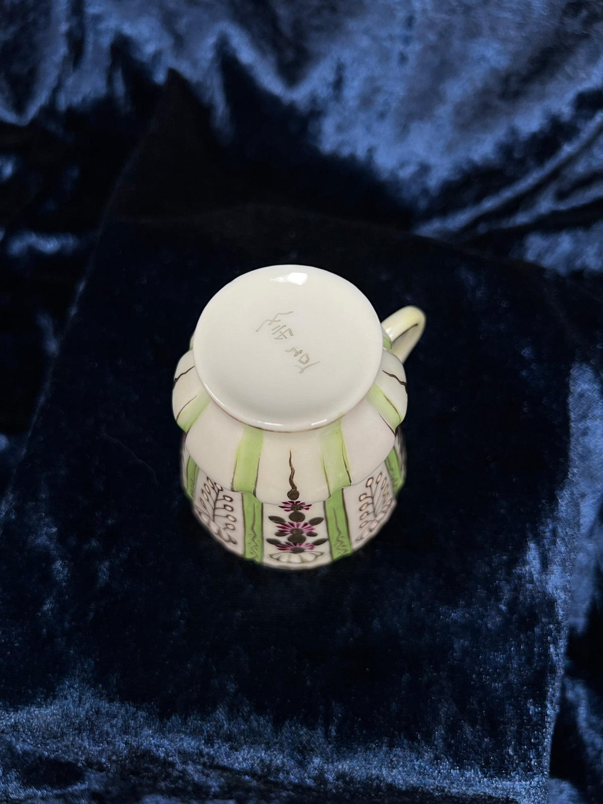 Vintage Japanese Demitasse Cup and Saucer Set - Green and Purple Floral Gold Trim