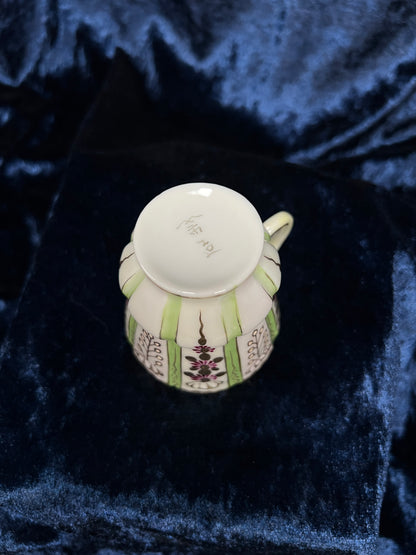 Vintage Japanese Demitasse Cup and Saucer Set - Green and Purple Floral Gold Trim