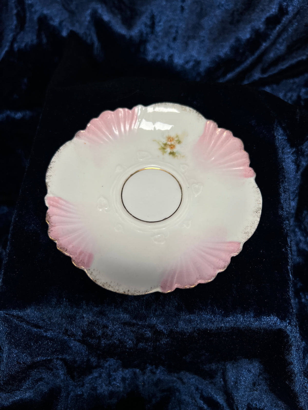 Vintage Ceramic Demitasse Cup and Saucer - Thorned Handle Floral Gold Edge