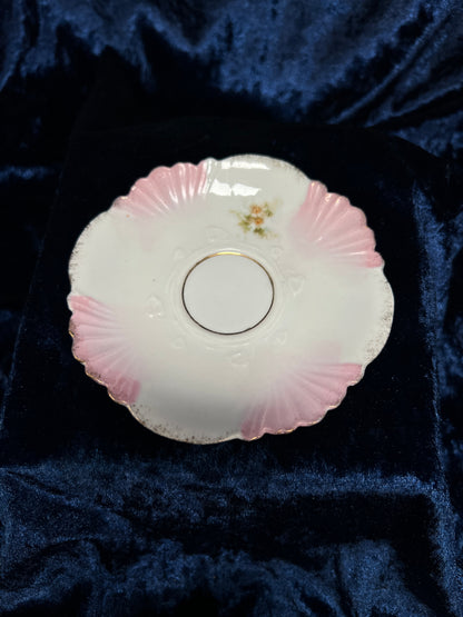 Vintage Ceramic Demitasse Cup and Saucer - Thorned Handle Floral Gold Edge