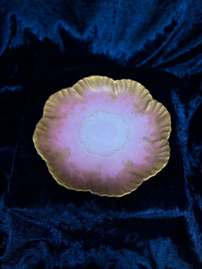 Vintage Limoges Demitasse Teacup Saucer Set - Pink-Purple Tulip Design with Stand