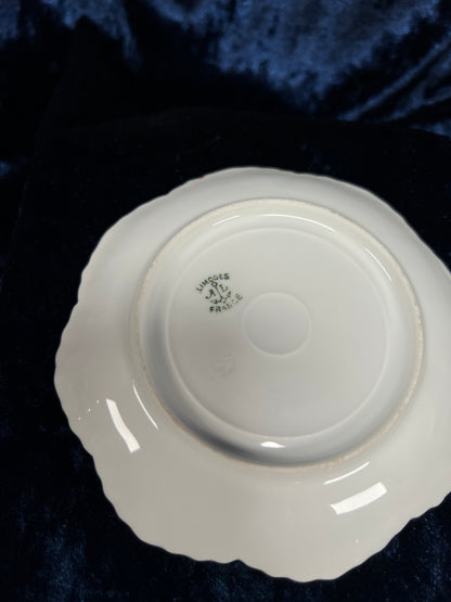 Vintage Limoges Demitasse Teacup Saucer Set - Pink-Purple Tulip Design with Stand