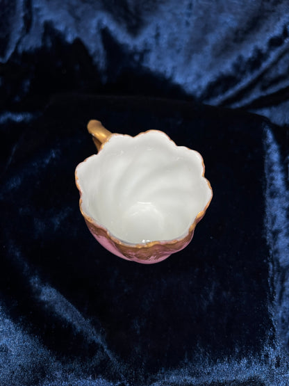 Vintage Limoges Demitasse Teacup Saucer Set - Pink-Purple Tulip Design with Stand