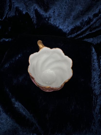 Vintage Limoges Demitasse Teacup Saucer Set - Pink-Purple Tulip Design with Stand