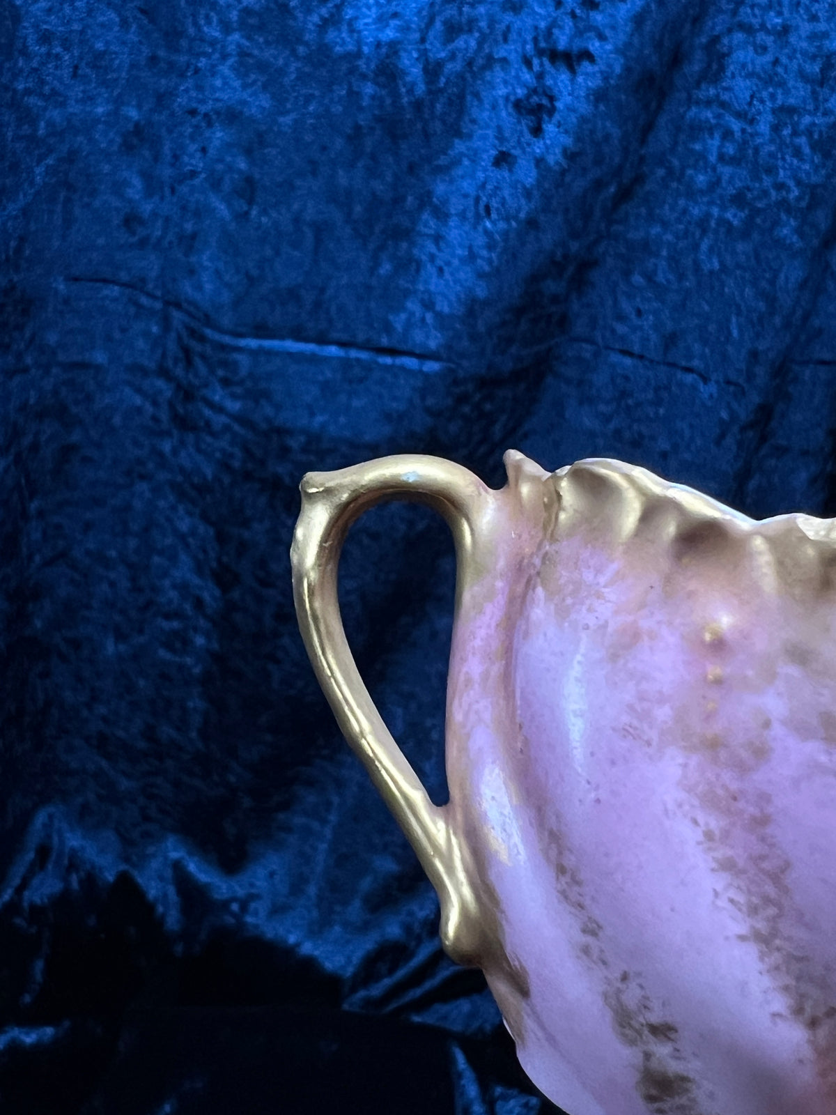 Vintage Limoges Demitasse Teacup Saucer Set - Pink-Purple Tulip Design with Stand