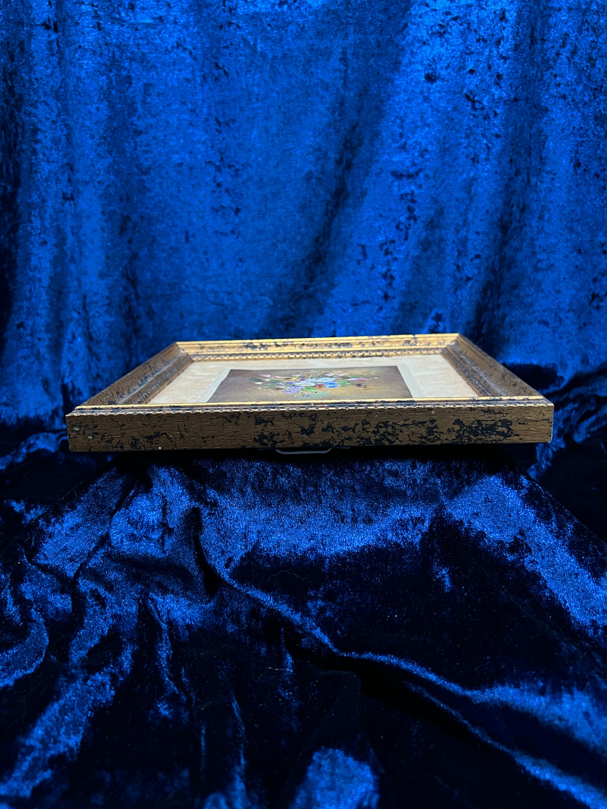 Vintage Framed Wall Art - Original Floral Bouquet Painting in Gold Crackle Frame