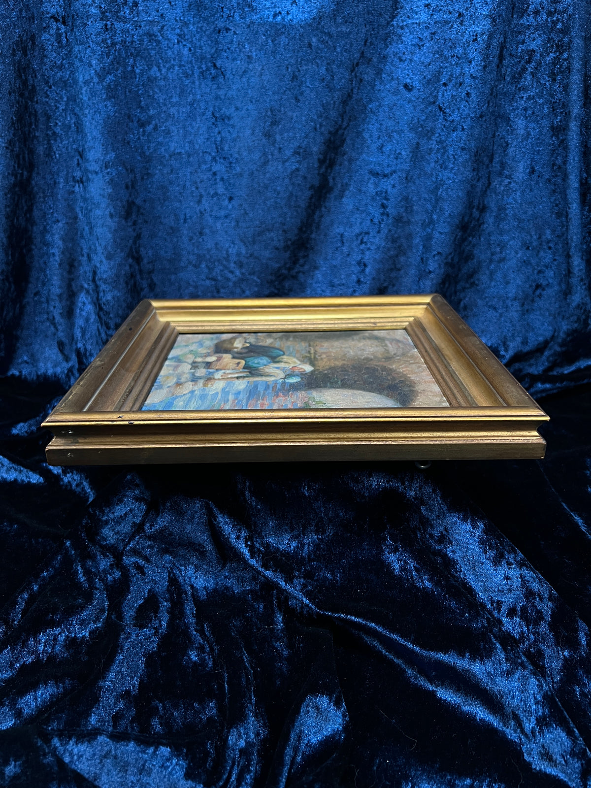 Vintage Framed Oil Painting of Women Washing in a River - Signed ES