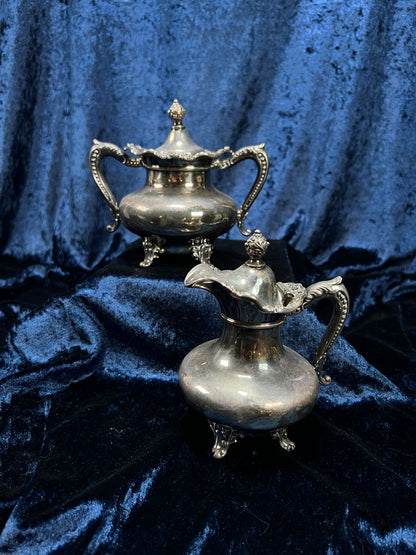Vintage Silver-Plated Creamer and Sugar Bowl Set - Ornate Footed Tea Service