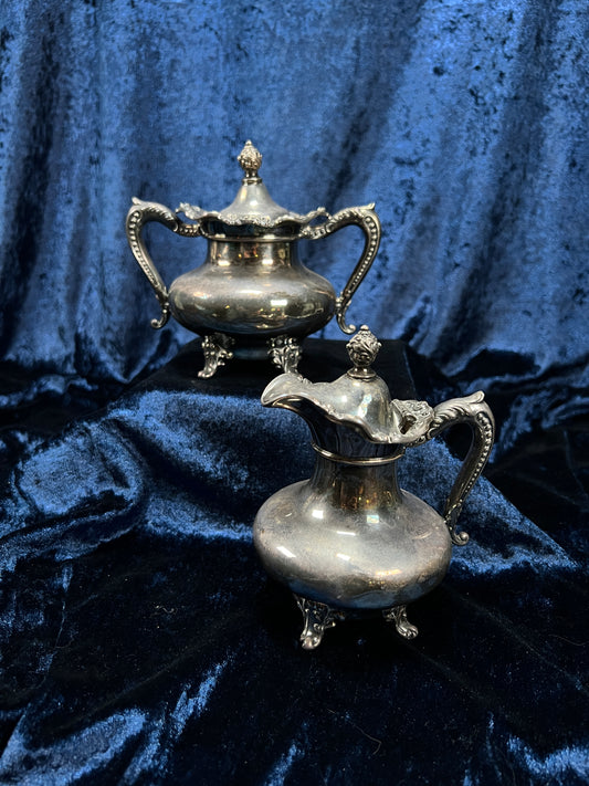 Vintage Silver-Plated Creamer and Sugar Bowl Set - Ornate Footed Tea Service