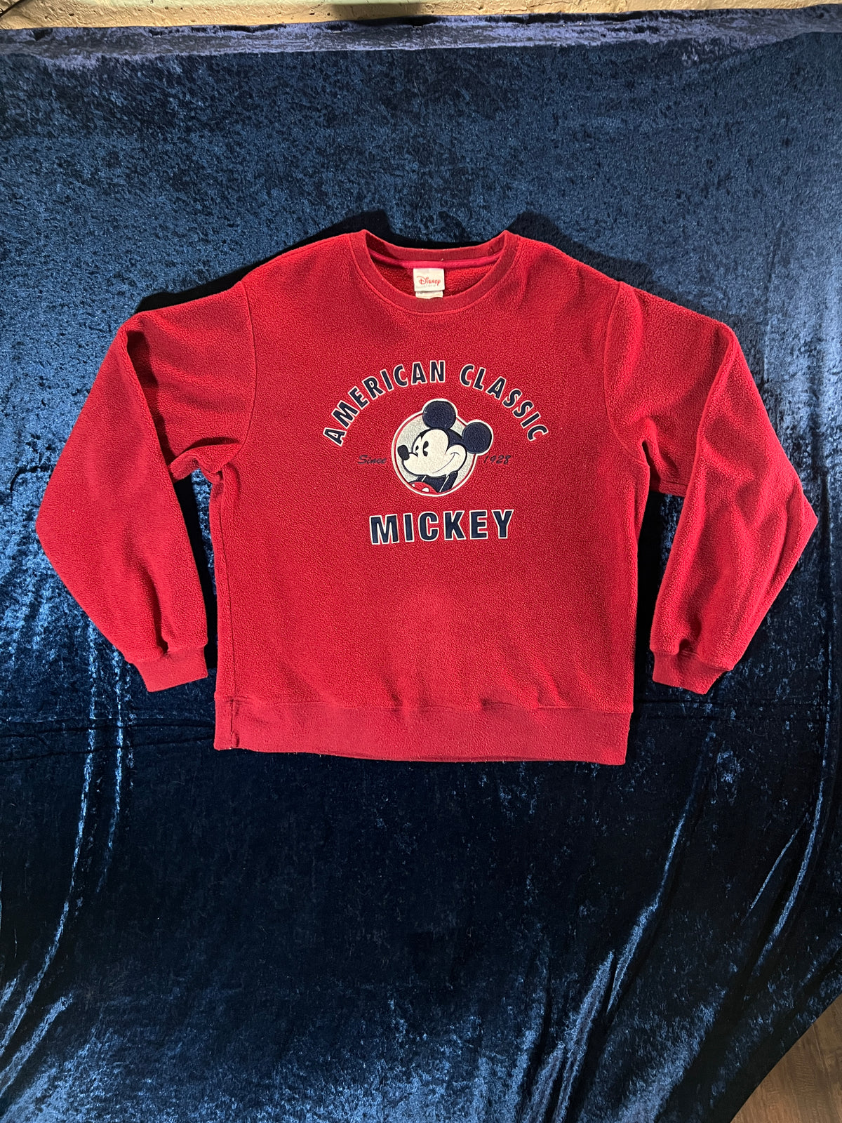 Vintage Disney Store Crew Neck Fleece Sweater - American Classic Mickey Patch - Medium