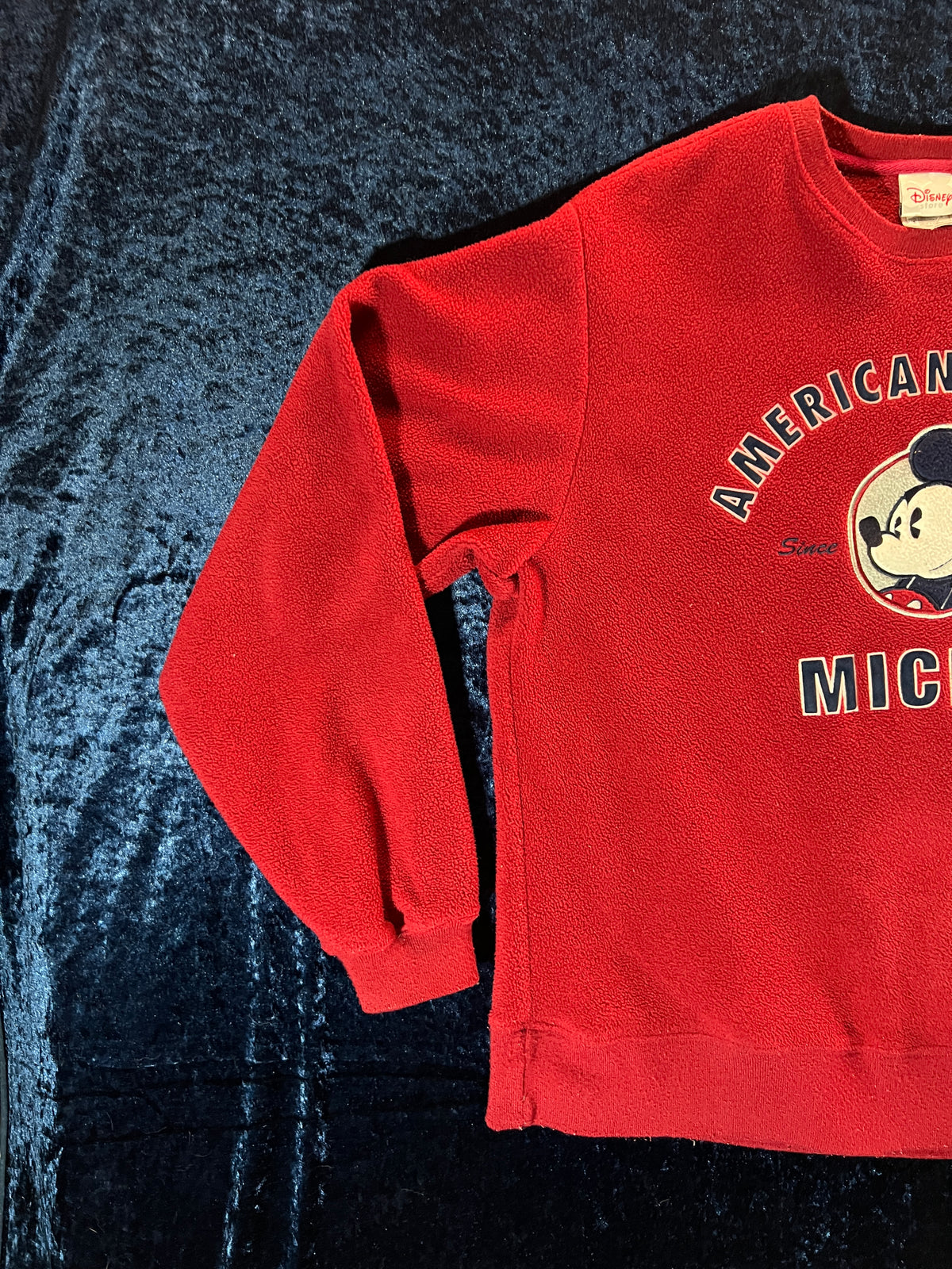 Vintage Disney Store Crew Neck Fleece Sweater - American Classic Mickey Patch - Medium