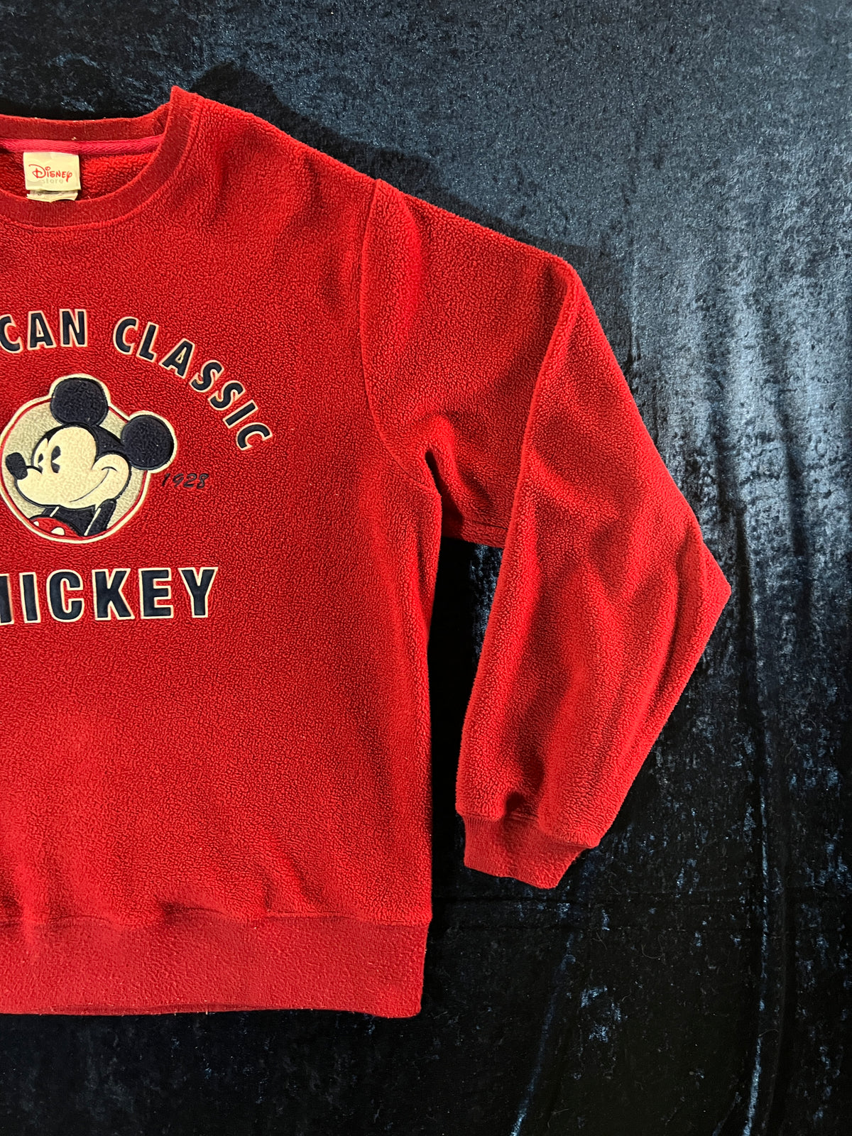 Vintage Disney Store Crew Neck Fleece Sweater - American Classic Mickey Patch - Medium