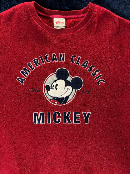 Vintage Disney Store Crew Neck Fleece Sweater - American Classic Mickey Patch - Medium