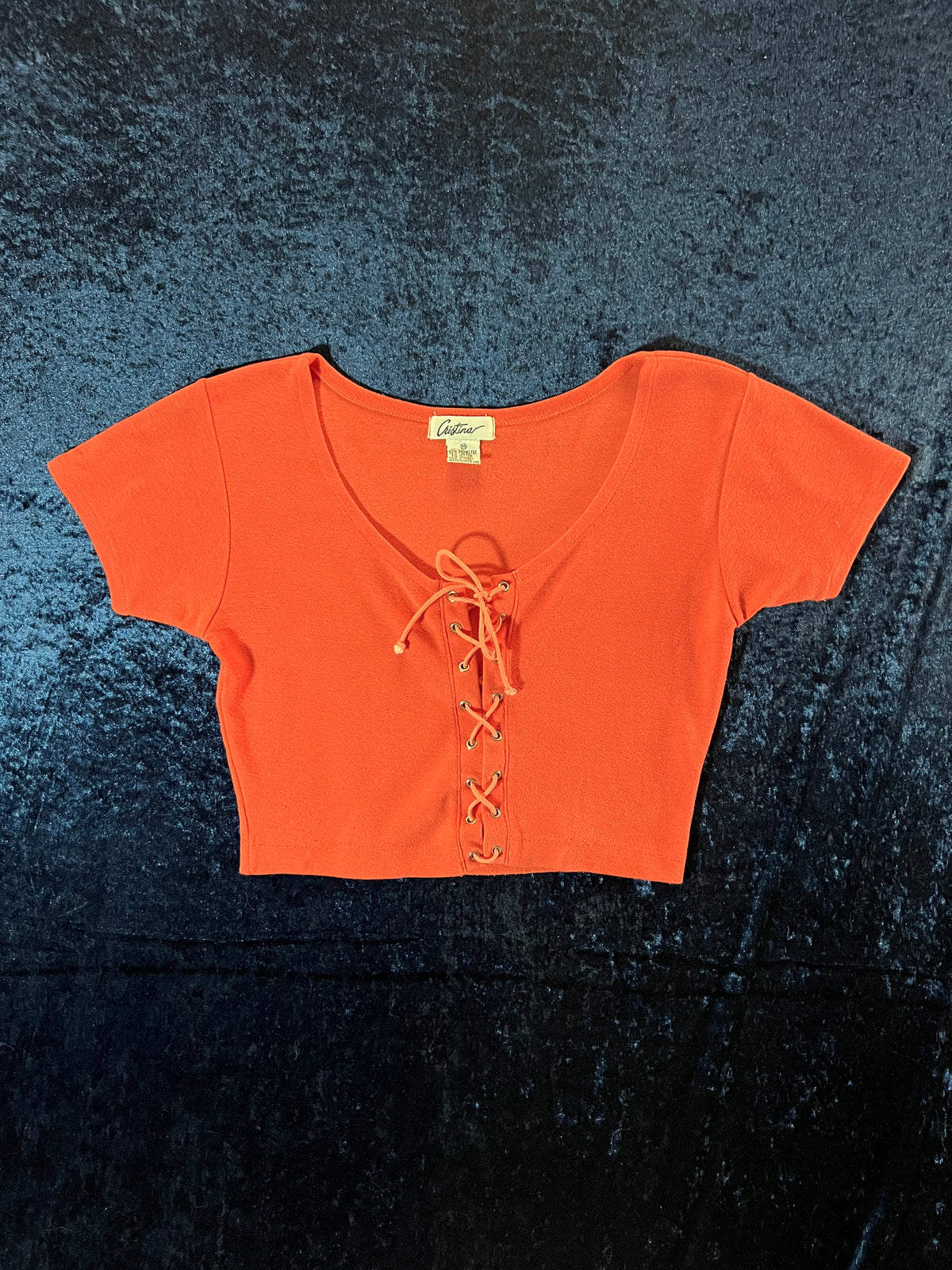 Vintage Cristina Cotton-Blend Lace Front Crop Top - Orange - Medium
